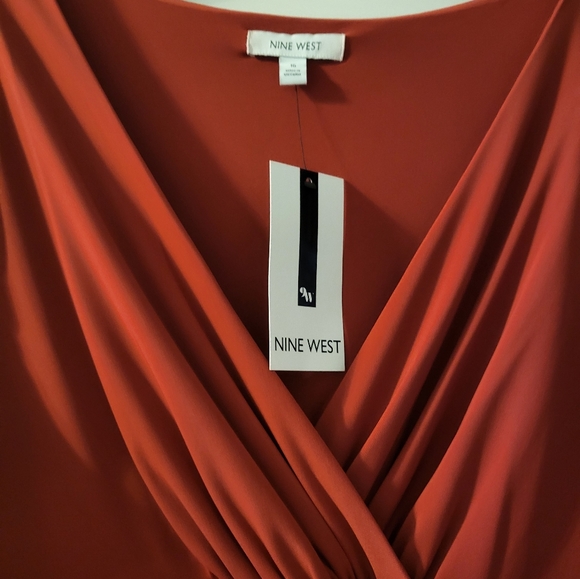 NWT Nine West Ruffled Dark Russet Ruched Dress - Picture 2 of 9